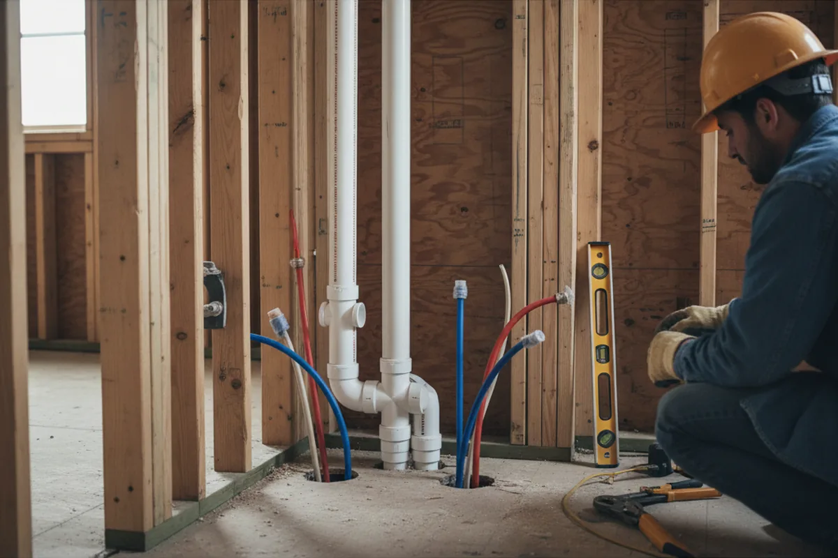 Drain and supply rough-in during Drain Cleaning in Boron